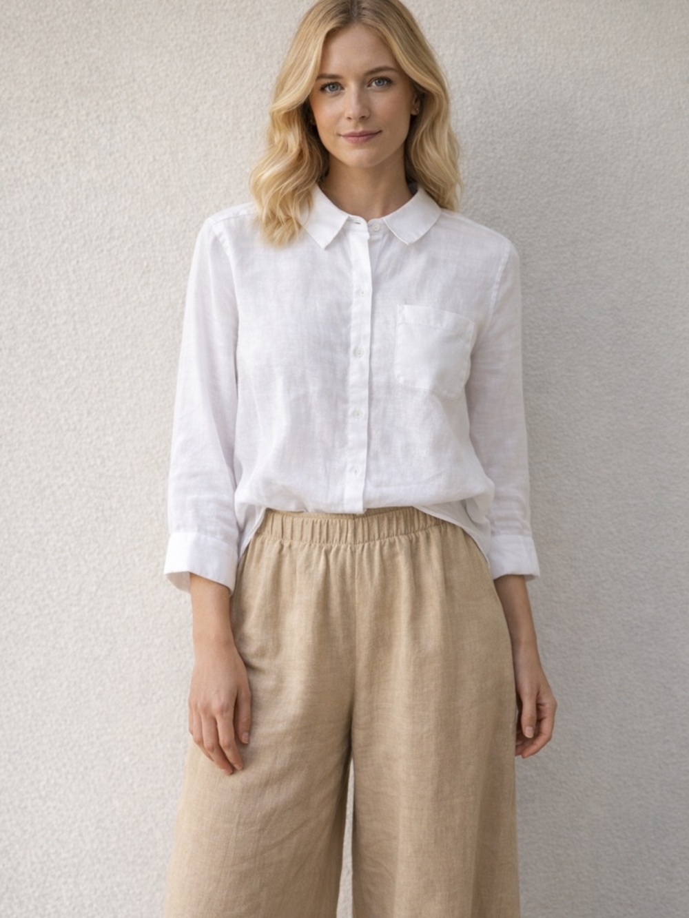 Chico's White Button Shirt size 1 No Iron 100% Linen